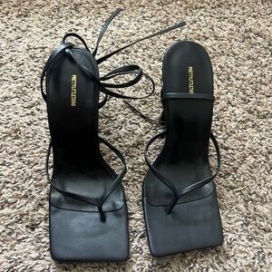 PrettyLittleThing Elegant Black Lace-Up Heels